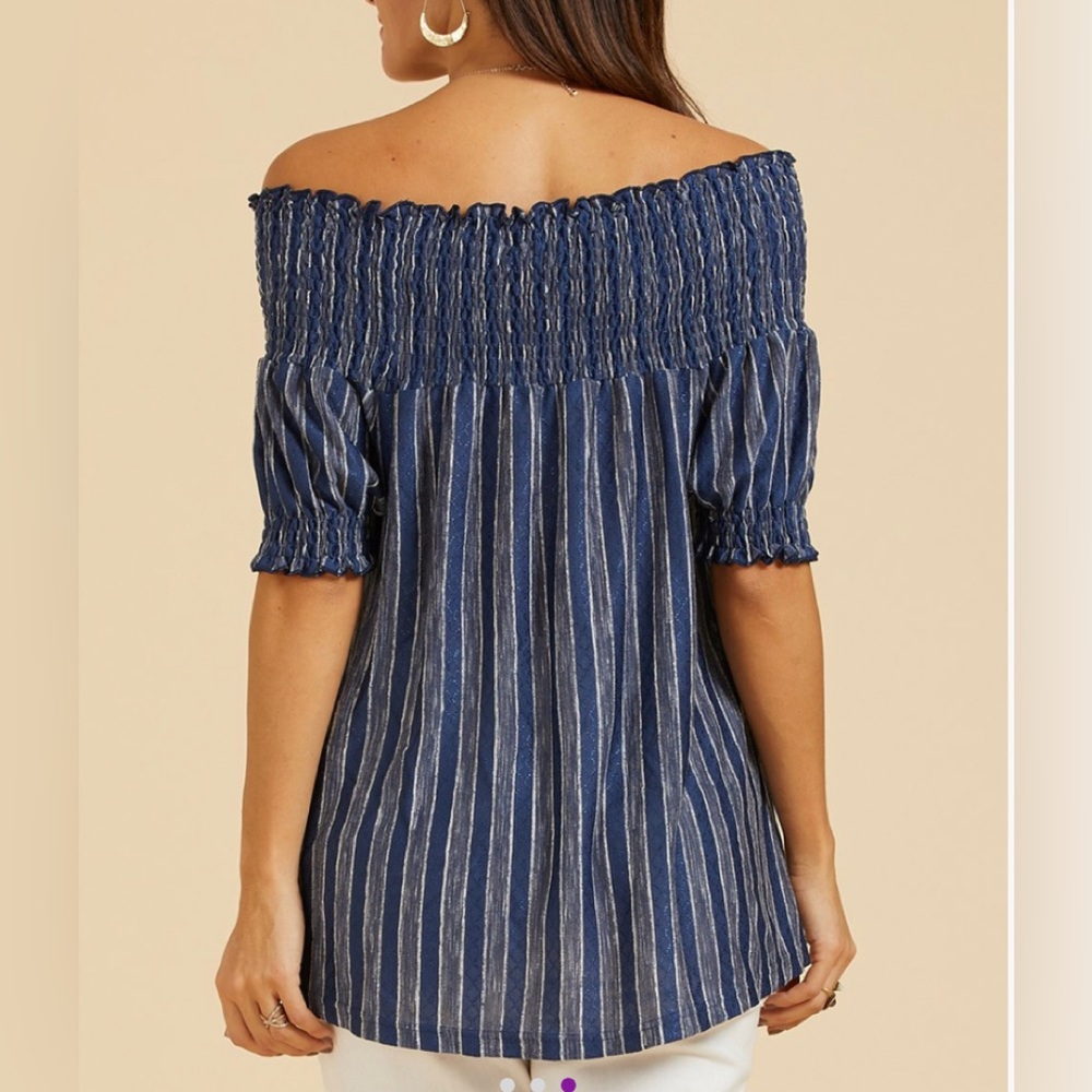 Blue & Charcoal Striped Top XL